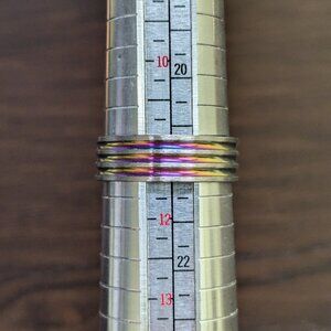 Stainless Steel Ring Band Silver Rainbow Inlay Ribbed Size 11 Classic Modern